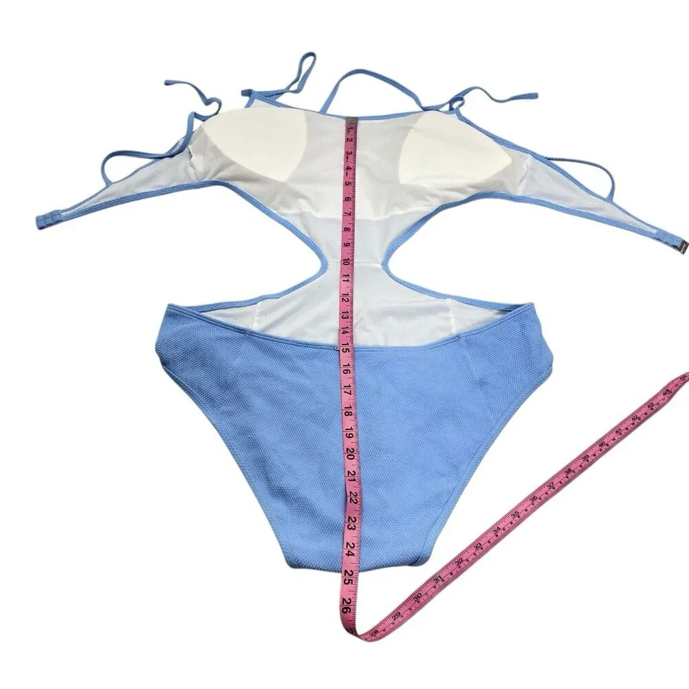 ABERCROMBIE FITCH Women Cut Out 1 Piece Swimsuit‎ Sz XL Blue Beach Pool 59-9
